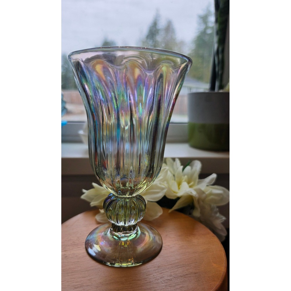Set of 2 Mexican Hand-Blown Iridescent Glass Goblets